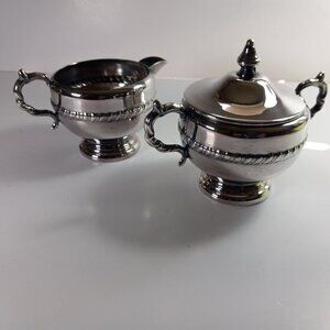 Silver Plated Cream & Sugar Service Vintage Viking Plate EP on Brass Hollowware